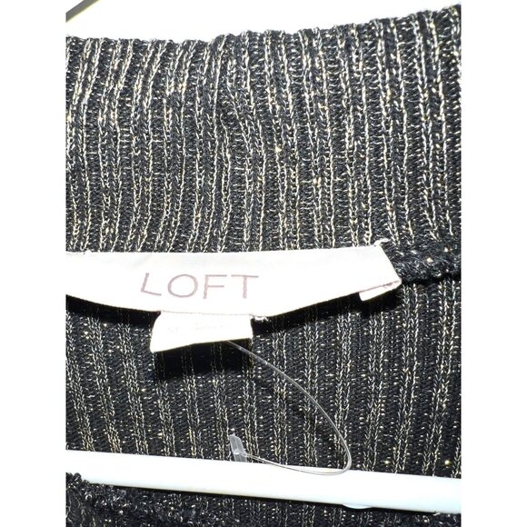 Loft Womens Metallic Ribbed Sweater Medium Long Sleeve Black/Gold - Picture 3 of 3